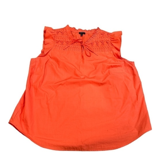 Talbots Smocked Ruffle Split-Neck Shell Shirt Size XL Orange - Picture 1 of 4